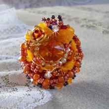 Ring Les Rêves d'Acapulco bestickt mit Swarovski-Kristallen, Miyuki-Rocailles, Glas und Perlen im Boho-Ethno-Stil